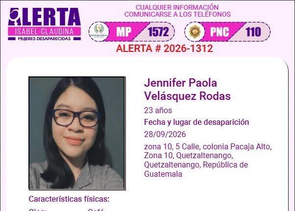 Buscan a joven de 23 años desaparecida en Quetzaltenango